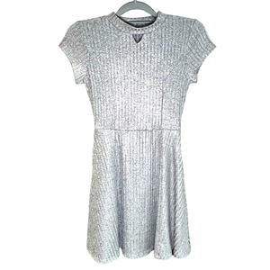 Nowadays Silver Ribbed with Lace Detail Pullover Holiday Dress Juniors XS